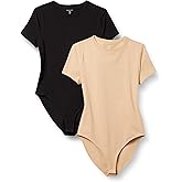 Amazon Essentials Women's Stretch Cotton Jersey Slim-Fit T-Shirt Bodysuit, Pack of 2