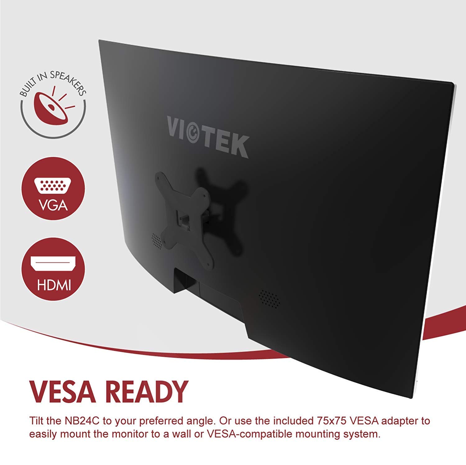 VIOTEK NB24CB 24Inch LED Curved Monitor with Speakers, BezelLess