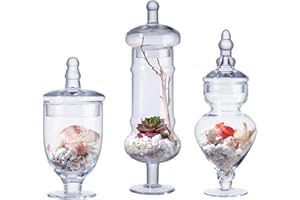 STELLA BAICØ 3-Pack Glass Apothecary Jars with Lids – Decorative Candy Storage Containers for Wedding, Buffet, Kitchen (H: 9", 12.5", 14")