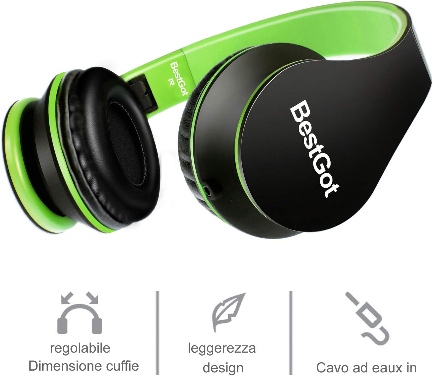BestGot Kids Headphones for Childrens Wired with Microphone with Detachable 3.5mm Cable (Black/Green) - Image 4