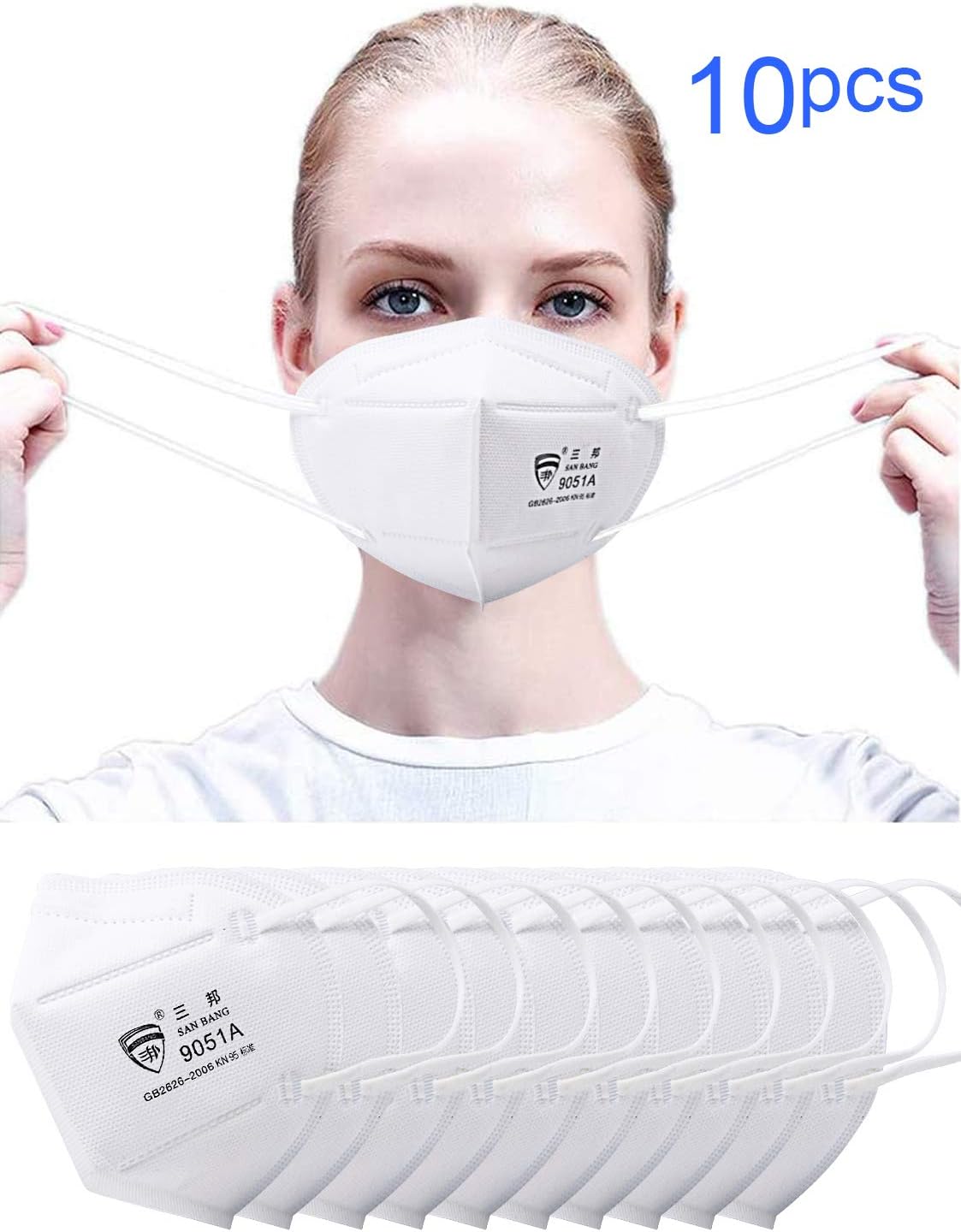 N95 Respirators Masks 5 Ply Protection Masks Medical Surgical Reusable Face Masks Safety Mask for Personal Protective Adult Child,White (Pack of 10)