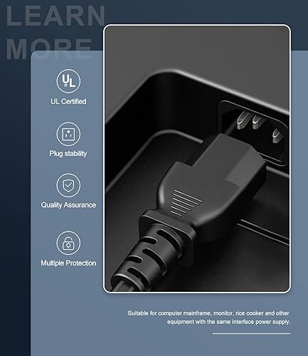 TV Power Cord Ft for Samsung LG TCL Sony Prong AC Wall Plug