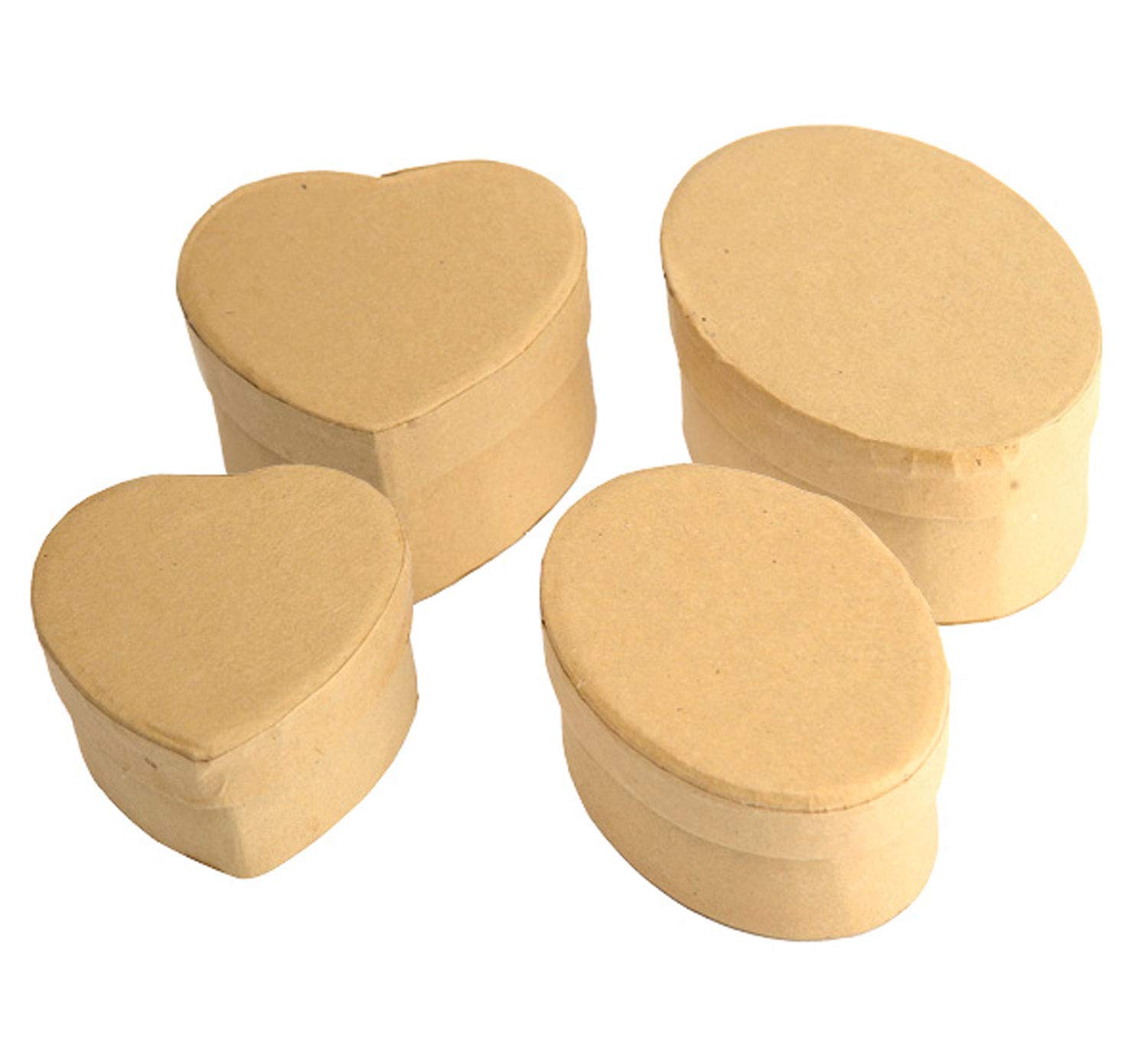 Pracht Creatives Hobby 7648-02541 Kraft Cardboard Boxes in Set, 4 Gift Boxes, Heart and 2 x Oval, with Lid for Decorating, Storing and Presenting as a Gift, Natural, One Size