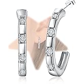 Sterling Silver Open Hoop Earrings for Women Hypoallergenic Cubic Zirconia Half Hoop Earrings Sparkly Jewelry Gift