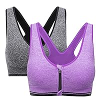 DSTANA 2 Pack Racerback Sports Bras for Women - Seamless High Impact Support Yoga Gym Removable Pads