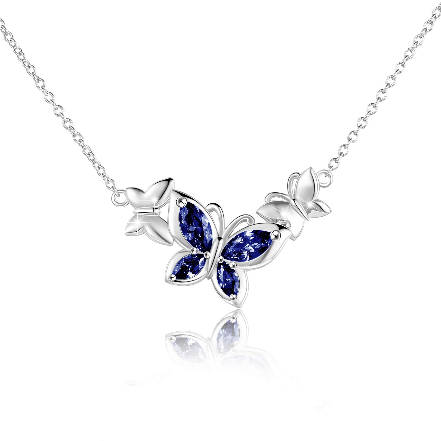 WINNICACA Butterfly Necklace Blue Crystal Pendant S925 Sterling Silver December Birthstone Jewellery Gifts for Women Teens Birthday