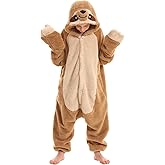 SimZoo Kids Animal Pajamas, Boy Girls Sloth Cosplay Costume Sleepwear, One-Piece Unisex Homewear 4-13Y