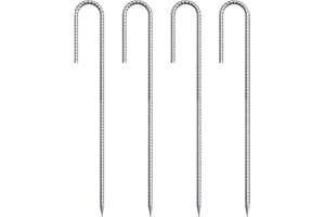 VVOKGO RebarStakes 12 Inches Long 1/4 inch Diameter 4-Pack J Hook Heavy Duty Steel Tent Pegs with Chisel Point End, Securing Pins, Soccer Goals, Camping Tents, Garden Decoration