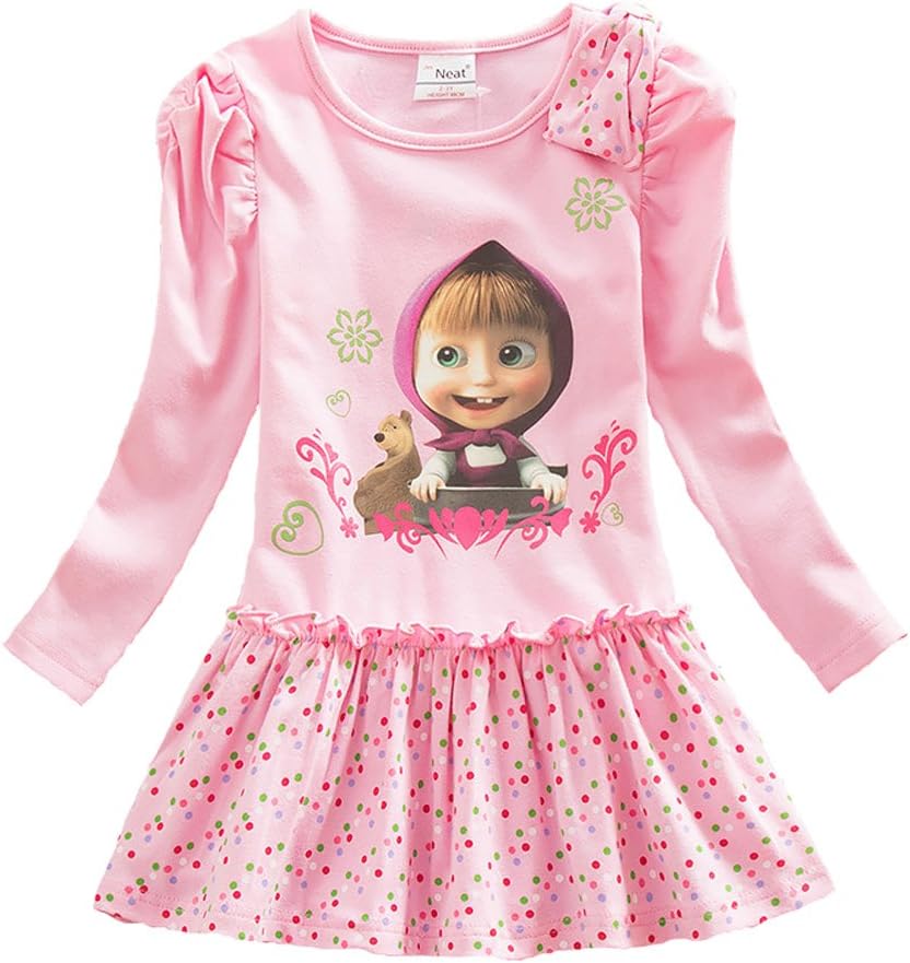 DL MYAN Kids Girls Cartoon Dress Masha and The Bear Halloween Costumes Dress (Pink, 5-6Y)
