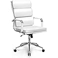 NEO CHAIR Office Desk Ergonomic Chair Leather Executive High-Back Modern Conference Comfy Adjustable Padded Swivel Rolling Home Vanity Chairs with Arms Wheels (White)