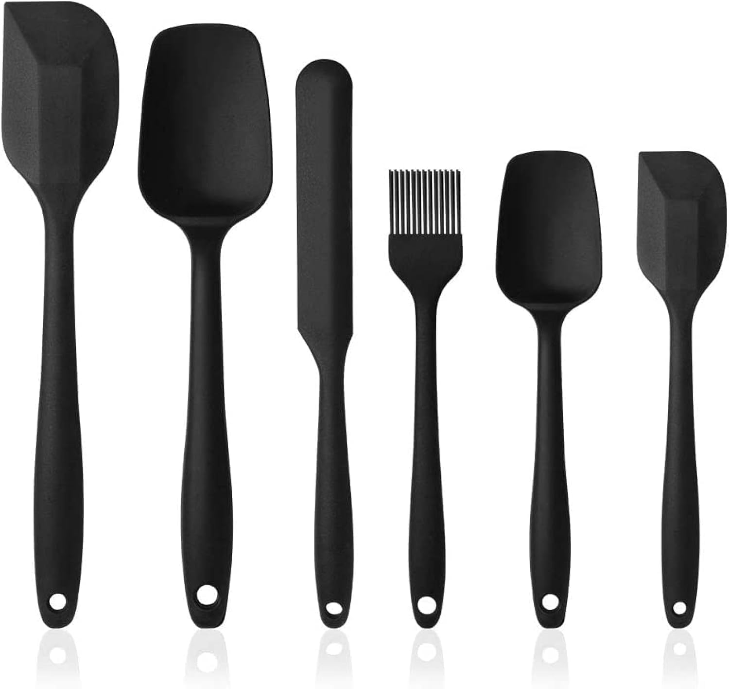 Kiuiom Silicone Spatula Set, 6 Pieces, Black, Heat Resistant, Non-Stick, Baking, Cooking, Spreading