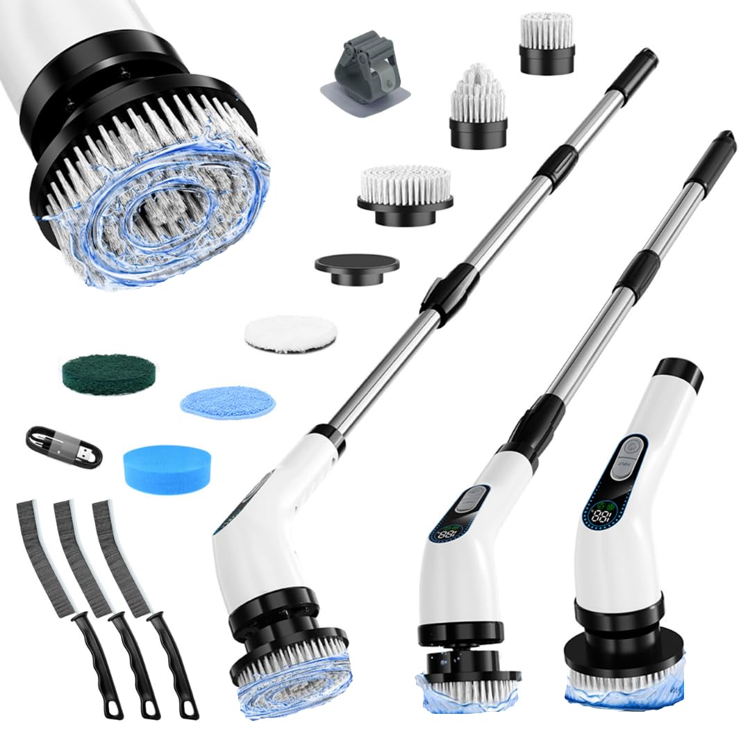 Photo 1 of Powerful Electric Spin Scrubber Cordless — 3000mAh Cordless Bathroom Scrubber with 2 Speeds + 7 Brush Heads + 1 Wall Hanger + 3 Crevice Tools — Bathroom Cleaning Brush. Electric Shower Scrubber