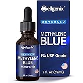 Wellgenix Methylene Blue Drops 1% USP Grade – Pharmaceutical Grade Cognitive Function & Cellular Energy Support Supplement | Formaldehyde-Free Liquid in Amber Glass Bottle with Glass Dropper – 2 fl oz