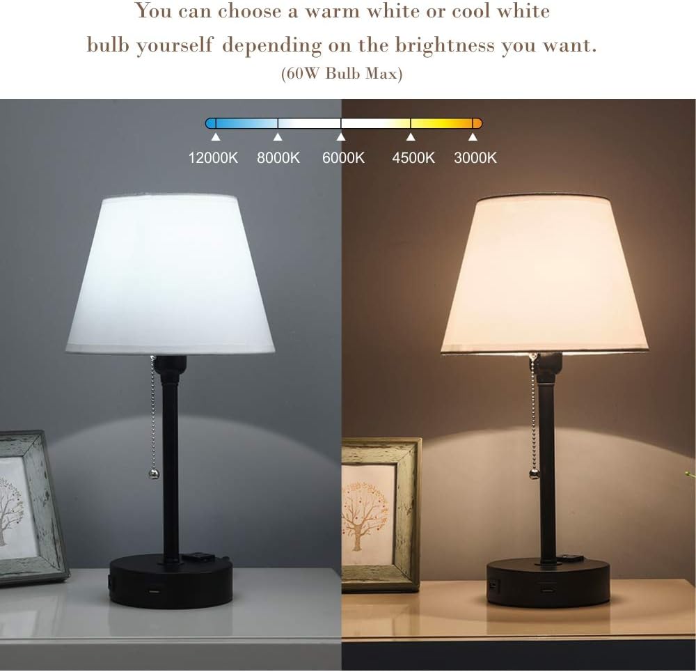 Lifeholder Bedside Lamps, Table Lamp with Useful Dual USB Ports & A Power Outlet, Minimalist White Shade USB Nightstand Lamp , Desk Lamp Perfect for Bedroom, Living Room or Office (2 Packs): Home Improvement