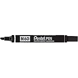 Pentel N60 Permanent Marker Chisel Tip with Aluminium Barrel Waterproof Ink -  Black