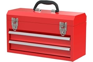 UNITEDPOWER Portable Metal Tool Box，2-Drawer Steel Organization Micro Tool Chest for Household, Warehouse, Repair Shop, Red