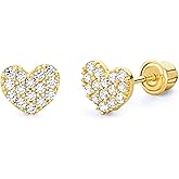 14k Yellow Gold Heart Stud Earrings with Screw Back