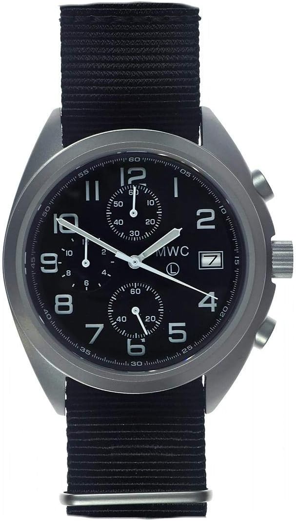 MWCMilitary Chronograph Hybrid Mechanical Quartz Steel Black NATO Date Man Watch