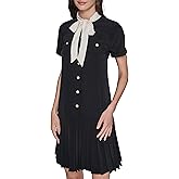 Karl Lagerfeld Womens Short Sleeve Neck Tie Silky Crepe Flounce Hem Dress