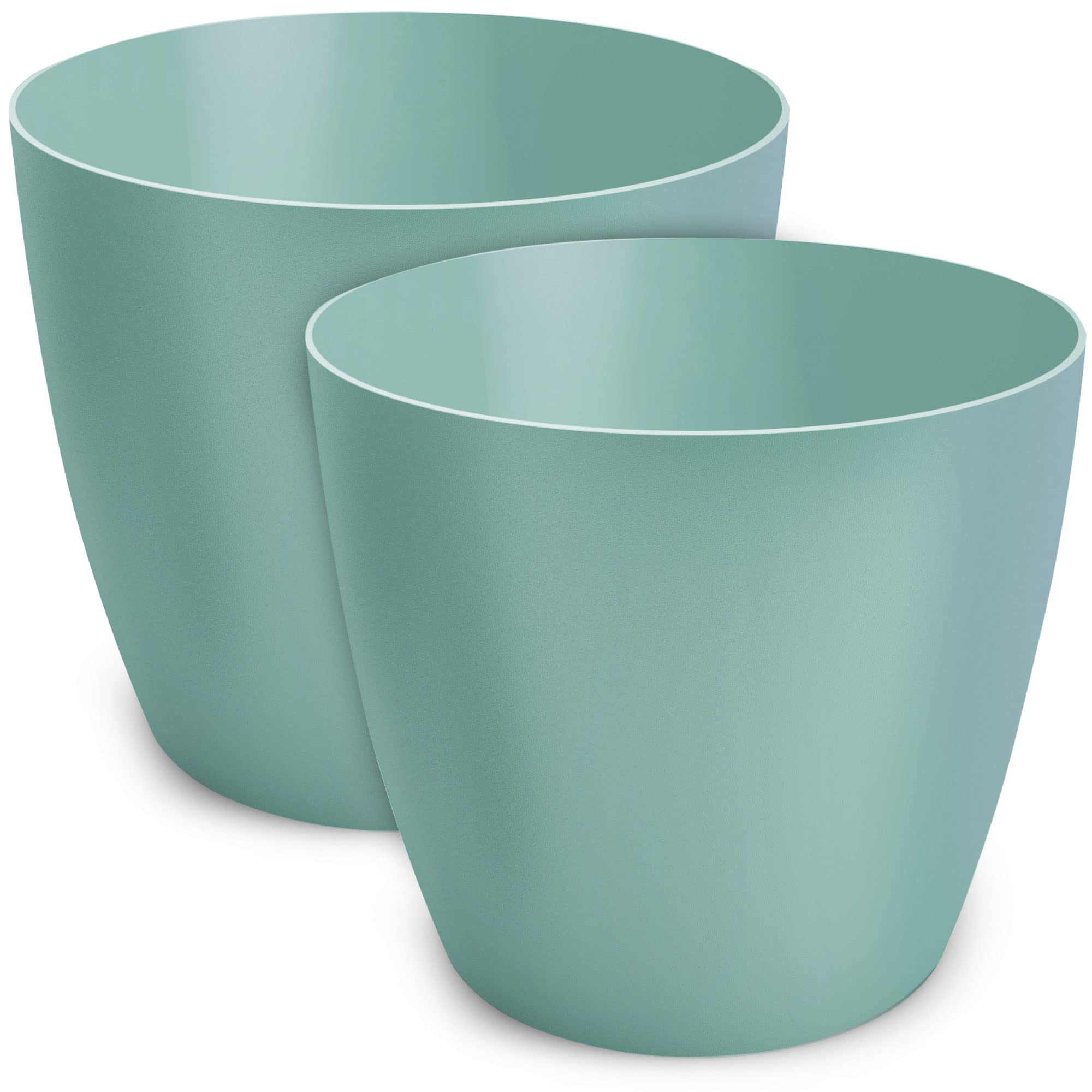 TULMERO Matte Flower Pot, Plastic Planter, Decorative Pot for Large and Small Plants, Set of 2, Mint, Diameter 12 cm