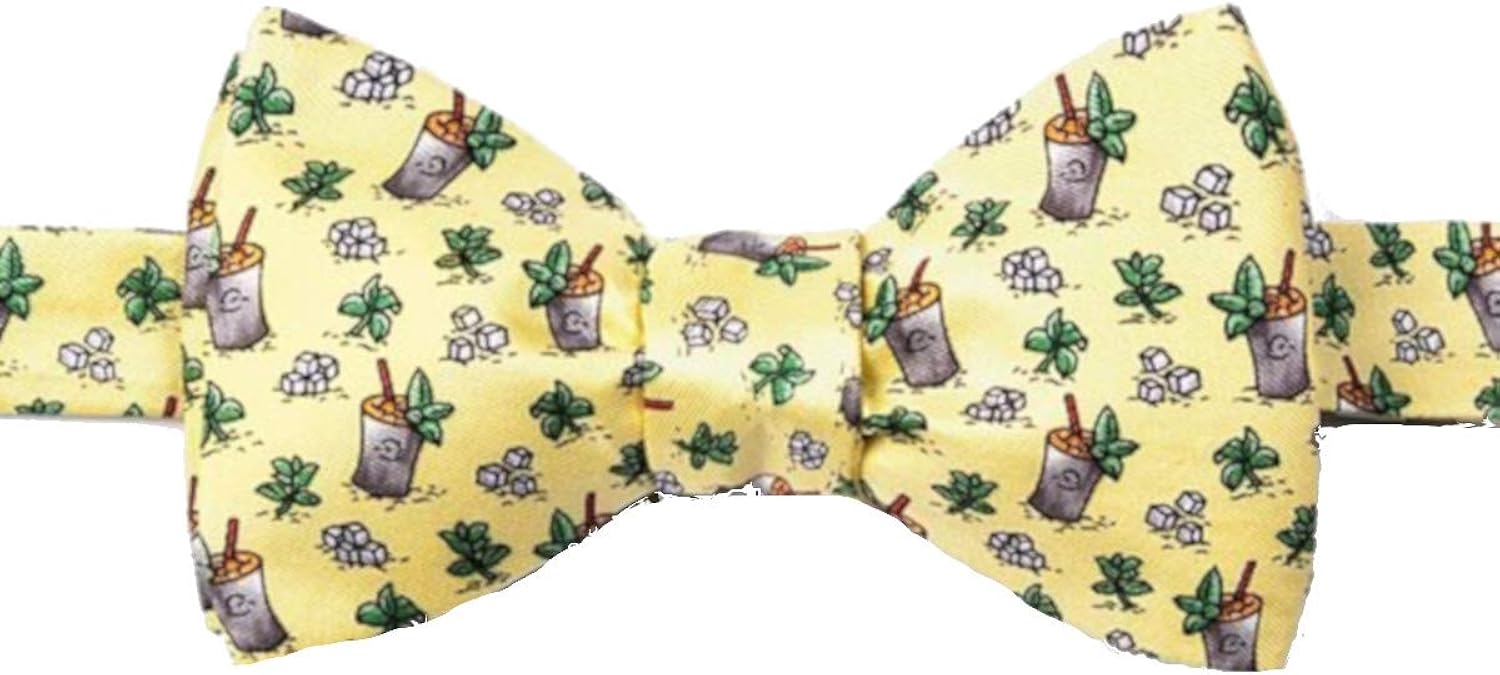 Men's 100 Silk Yellow Mint Julep Kentucky Derby Horse Racing Self Tie