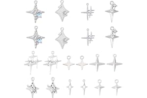 64Pcs Silver Star Charms Alloy Mini Stars Dangle Pendants Antique Silver Tibetan Style Celestial Charms Set Metal Alloy Charm