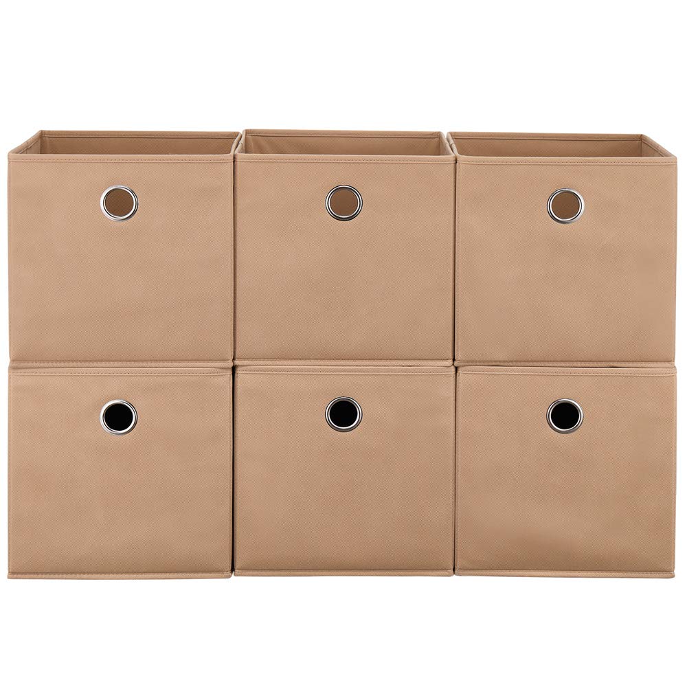 HSDT 6 Cube Storage Bins Beige 11x11x11 Inch Foldable Fabric Storage Basketes for Home Organizers Storage Drawer,QY-SC19-6