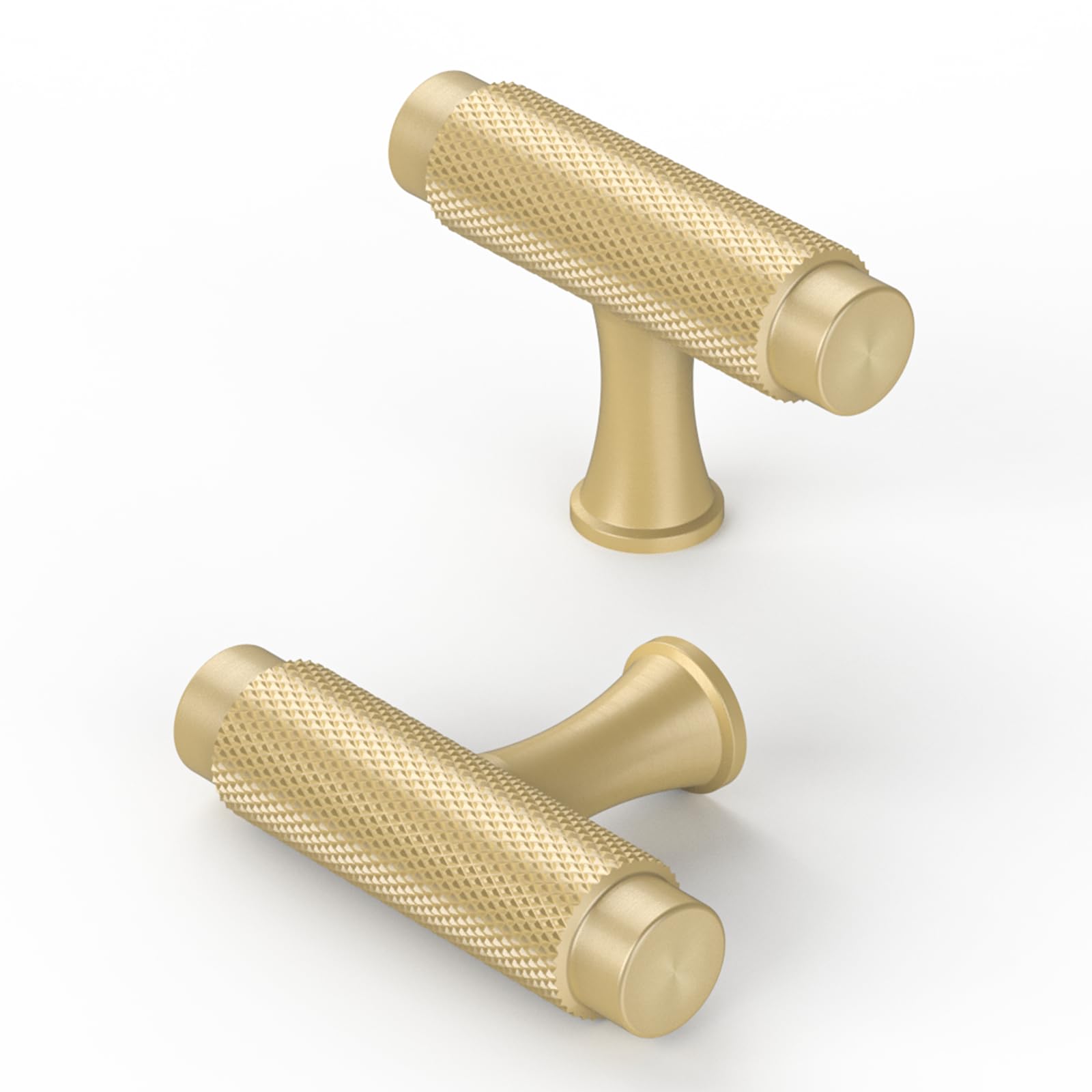 Furniware Cabinet Knobs - Pack of 10, Brass, Modern, Solid, Door & Cupboard Knobs, Single Hole Handles