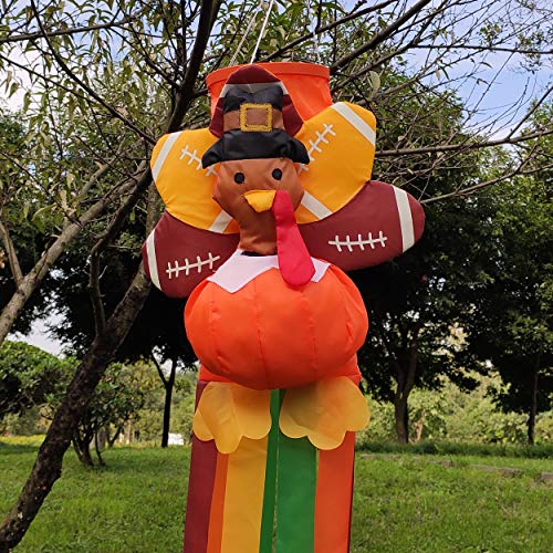OUTOUR 3D Thanksgiving Day Turkey Football Fall Family Fabric Windsock Wind Sock Hanging Decorations 49" Flag for Garden Patio Lawn Backyard Home Yard Porch Balcony Outdoor Decor Party Supplie