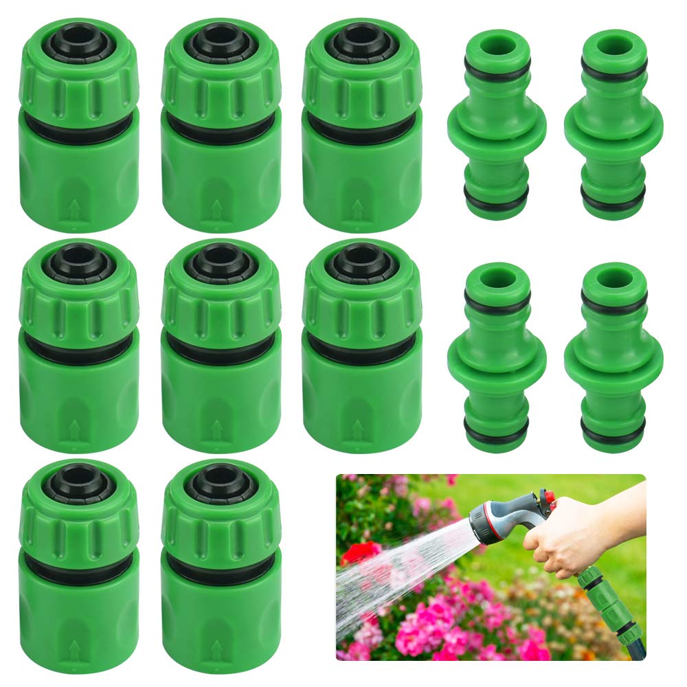 Favengo 12 Piece Hose Connector 1/2 Inch Garden Hose Connector Green Double Connector Connector Plastic Hose Piece Set Hose Coupling Set for Pipe Connecting Garden Tools Car Wash