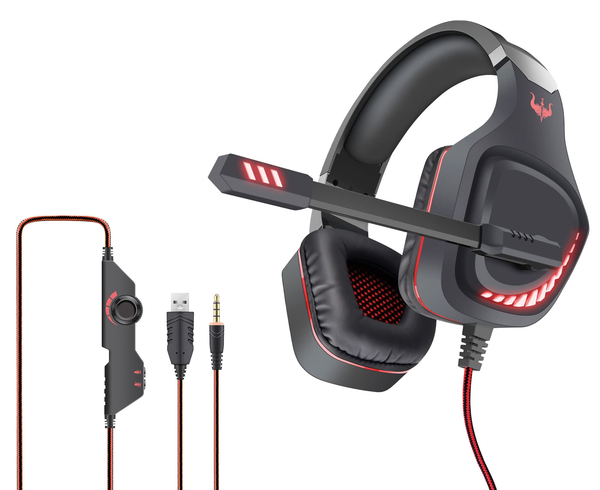 OVLENG USB gaming headset with red led