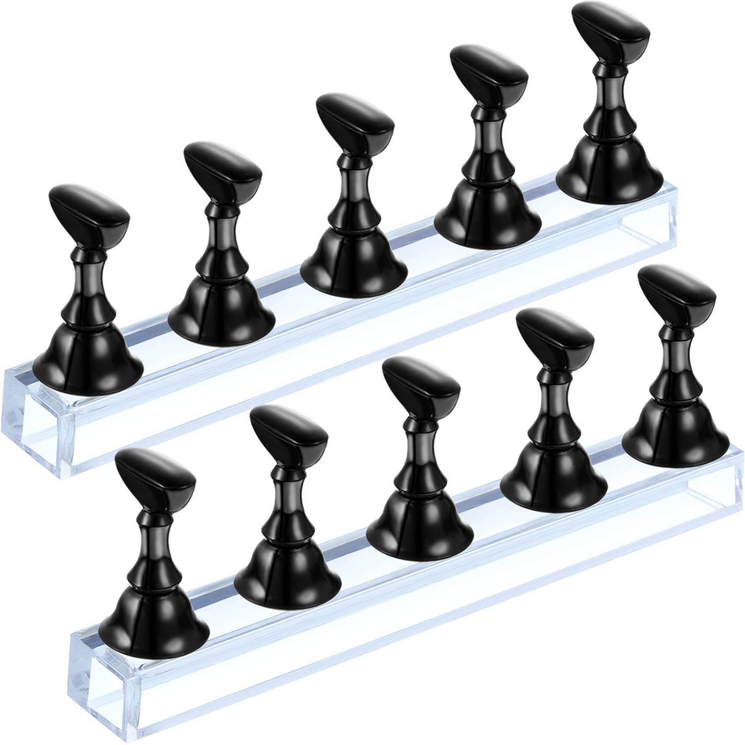 2 Sets Acrylic Nail Display Stand Nail Tip Practice Holder Magnetic Nail Practice Stand Fingernail DIY Nail Art Stand for False Nail Tip Manicure Tool Home Salon Use (Black)