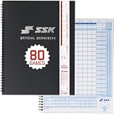 SSK 80 Game Official Scorebook Baseball + Softball &ndash; Premium Cover Score Keeping Book &ndash; 15 Player - Home + Away Team &ndash; 9.25&rdquo;x12&rdquo; (80 Games)