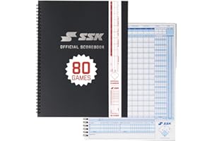 SSK 80 Game Official Scorebook Baseball + Softball – Premium Cover Score Keeping Book – 15 Player - Home + Away Team – 9.25”x12” (80 Games)