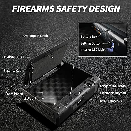 KAER Gun Safes for Pistols Quick Access Pistol Lock Box for Car with Cable Biometric Portable