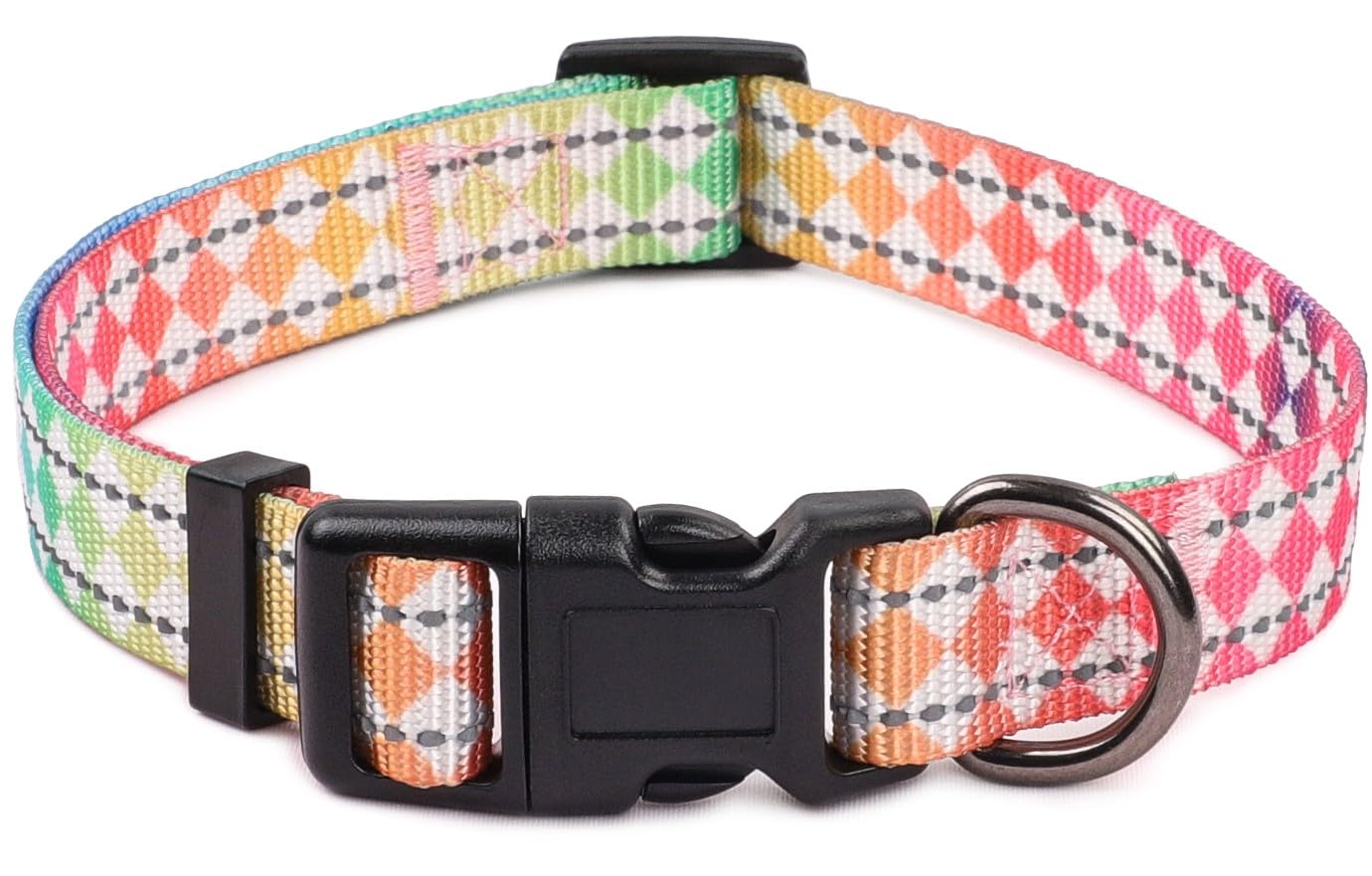 COSYHOMELONDON Dog Collar with Geometric Patterns - Soft Ethnic Style Collar Adjustable for Small Medium Large Dogs(Rainbow, s)