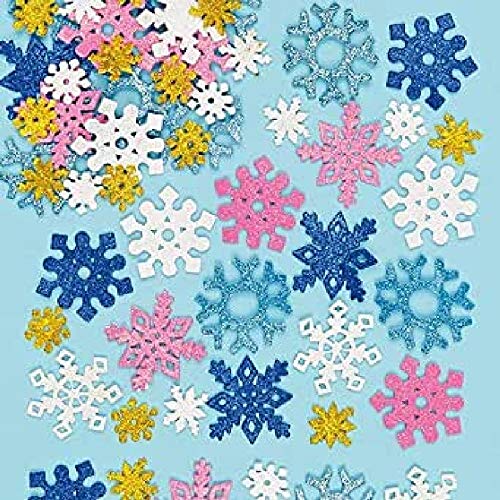 Baker Ross EX5984 Snowflake Glitter Foam Stickers for Kids' Winter Crafts and Art Projects, Cards, Party Bags