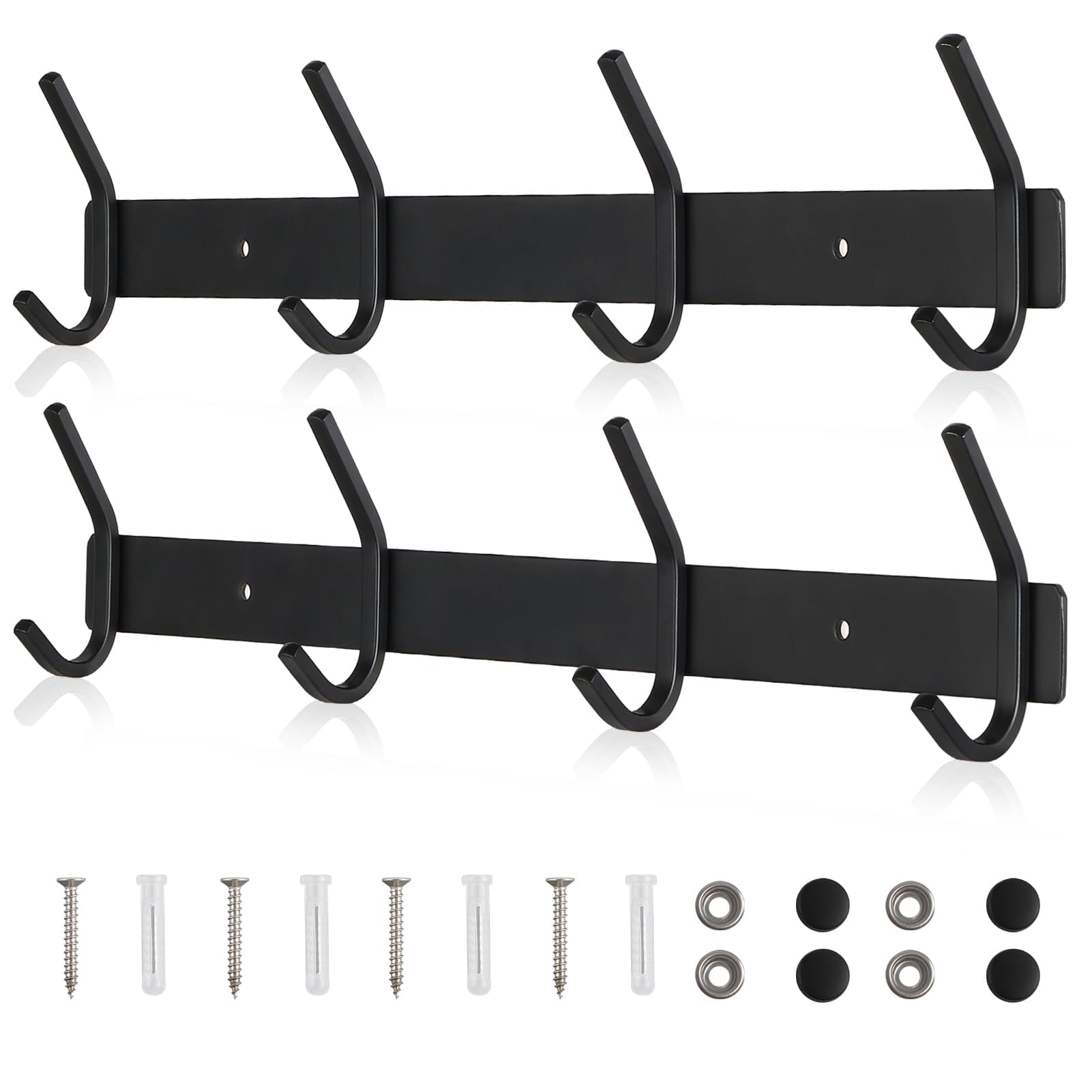 Qiannhee Coat Rack Wall Mounted 43cm 40KG Heavy Duty Black Door Hooks Clothes Rack 4 Hooks for Hanging Wall Screw in Rustproof Stainless Steel Coat Hooks for Door Kitchen Bathroom Hallway, 2 Pack — image 1