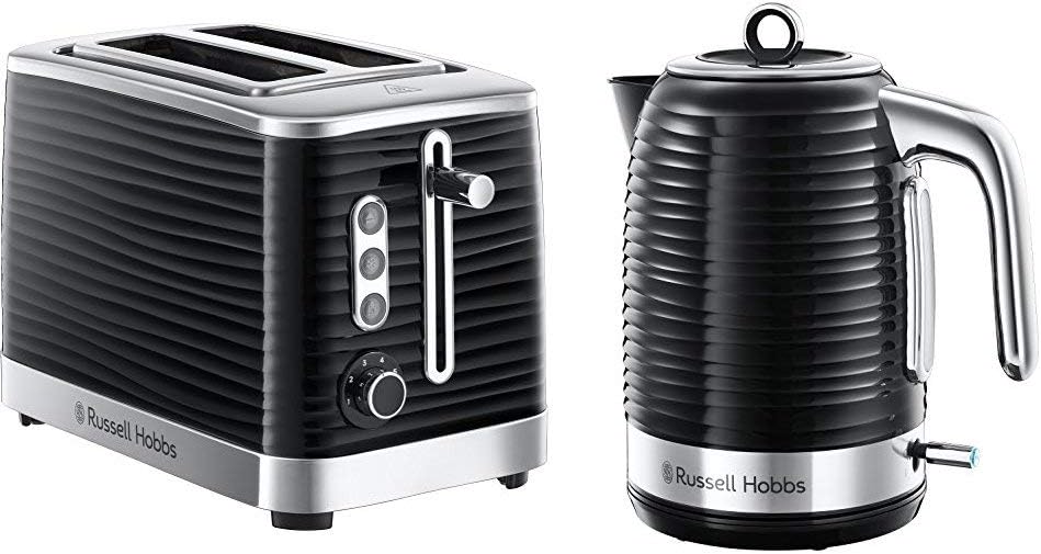 Russell Hobbs 24371 Inspire High Gloss Plastic Two Slice Toaster, Black with Kettle