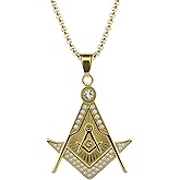 Joddfly Masonic Symbol Pendant Necklace, Gold-Tone Stainless Steel, Crystal Inlay, 24 Inch Chain