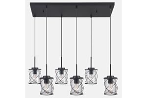 mavcadonf Modern Kitchen Island Pendant Lighting Adjustable Hanging Ceiling Lamp, Linear Pendant Light for Kitchen Island, 6-Light Hanging Chandelier Light for Dining Room, Metal Black