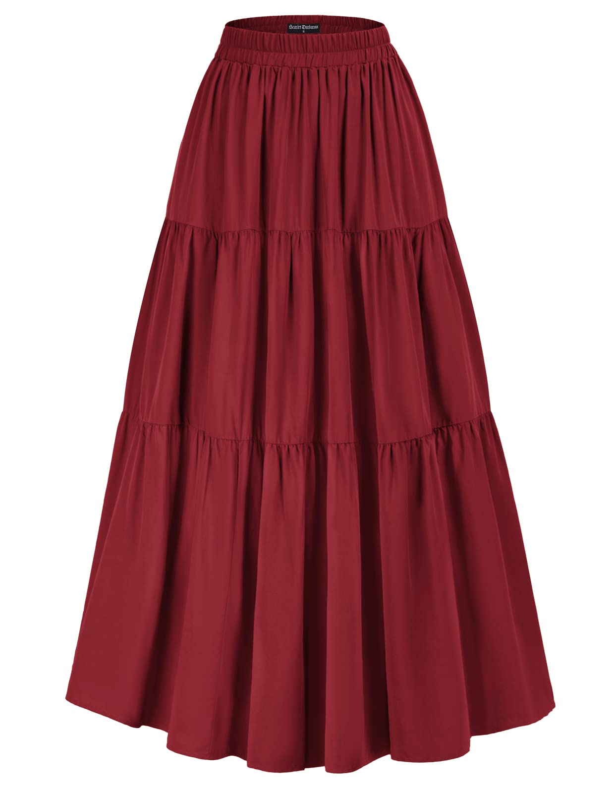 Scarlet Darkness Tiered Maxi Skirts for Women 2026 Summer Beach Flowy Renaissance Long Skirt with Pockets Wine L Image