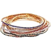 Thkmeet 9pcs Multicolor Rhinestone Stretch Bracelets for Women Crystal Tennis Bracelet Beaded Stackable Strand Bracelet