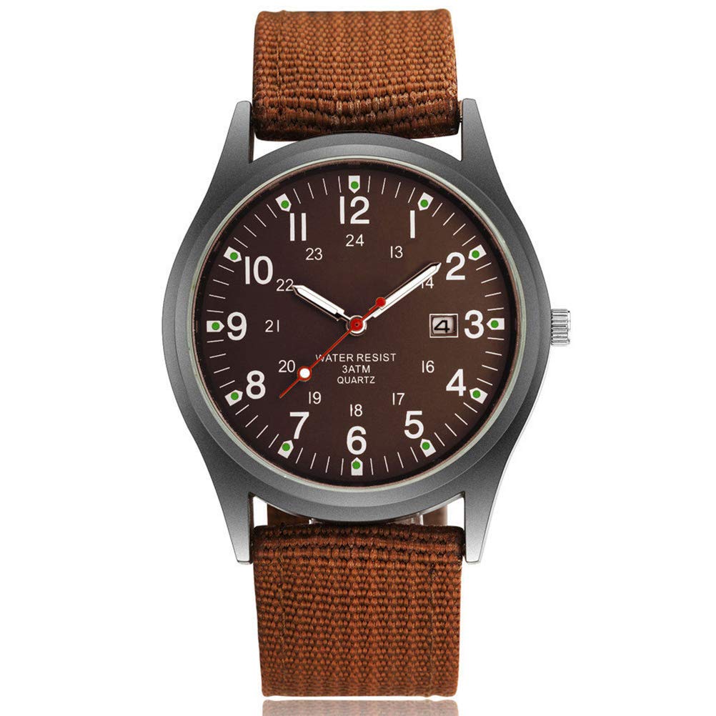 Macabolo Fashion Men's Watches Luminous in the Dark Luxury Military Watch Army Casual Dial Calendar Sport Quartz Watch, brown
