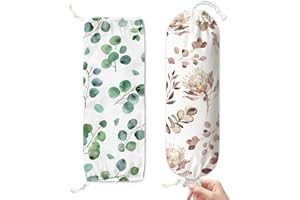 Doodlream 2 Pcs Eucalyptus Leaf Plastic Bag Holder, Protea Flower Hanging Grocery Bag Organizer with Drawstring Bottom, 58.5 