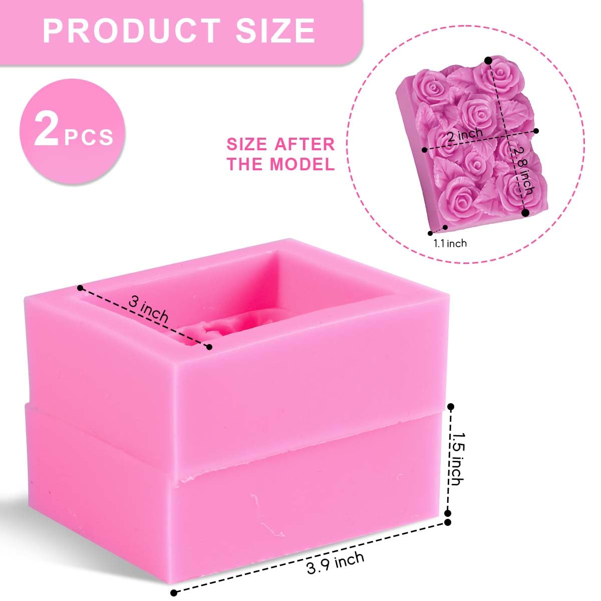 OBTANIM 2 Pcs Silicone Square Rose Flower Fondant Molds Handmade Chocolate Candy Moulds for DIY Craft Art Soap Candle Making Cake Decoration