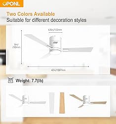 OPONL White 42 inch Ceiling Fan with Light, Remote