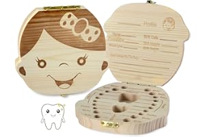Baby Tooth Box,Lost Teeth Fairy Keepsake Wooden Teeth Holder Box for Kids Souvenir to Keep the Childhood Memory (Girls)
