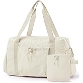 BAGSMART Foldable Travel Duffle Bag for Women, Gym Tote Bag for Sports, 26L Airport Carry On Weekender Overnight Bag for Travel, Travel Accessories(Beige)