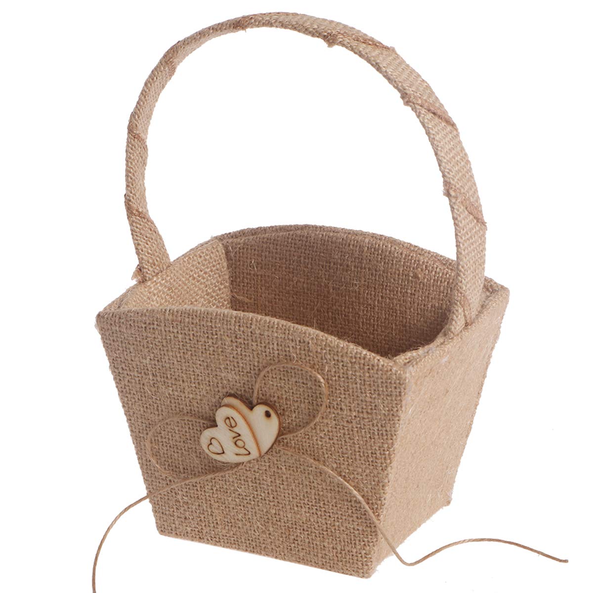 NUOBESTY Hessian Flower Basket 1 PC Vintage Wooden Basket Hessian Flower Container for Pet Wedding Farm Flower Girl